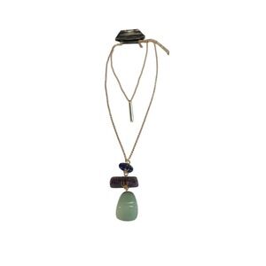 Layered Vertical Multi Stone Gold Tone Bar Necklace Green Purple Blue Boho